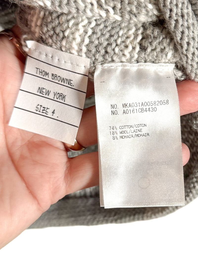 Thom Browne 4-Bar Grey Striped Nautical Theme Crewneck Sweater