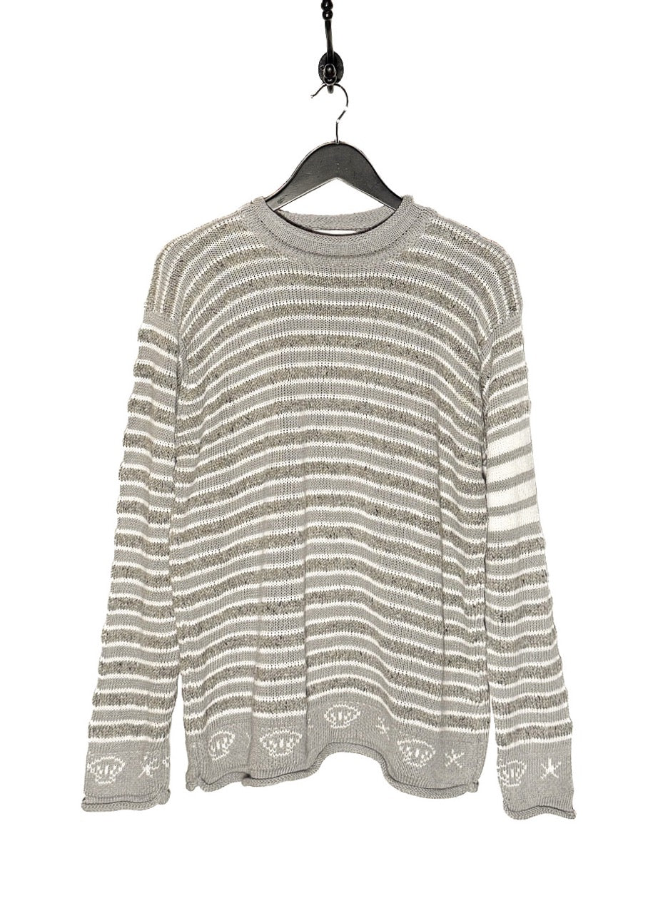 Thom Browne 4-Bar Grey Striped Nautical Theme Crewneck Sweater