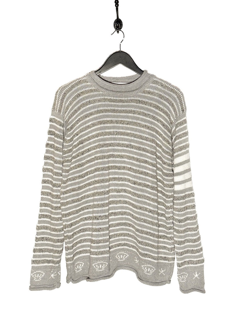 Thom Browne 4-Bar Grey Striped Nautical Theme Crewneck Sweater