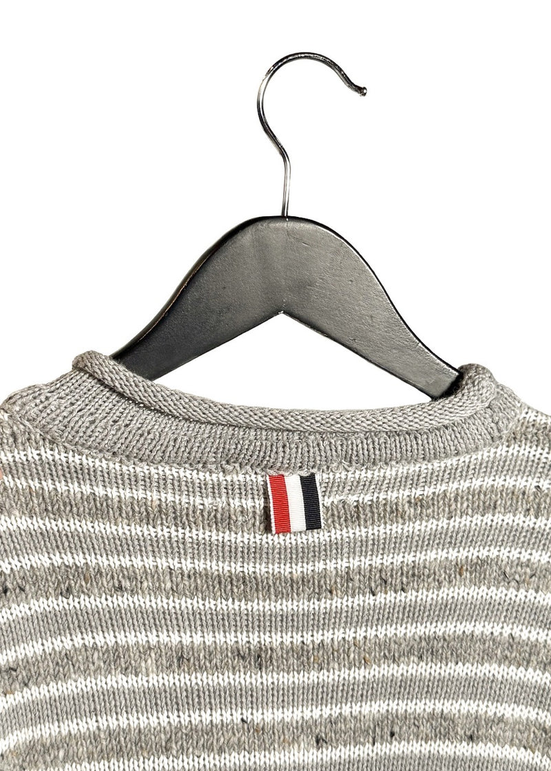 Thom Browne 4-Bar Grey Striped Nautical Theme Crewneck Sweater
