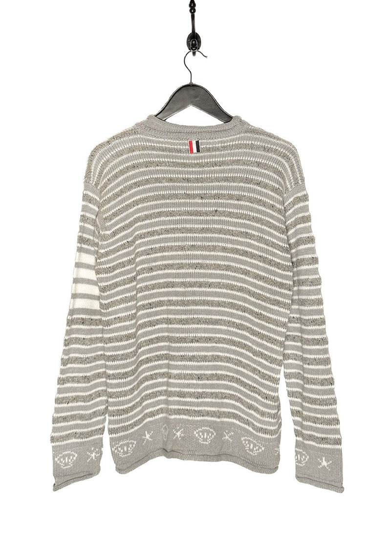 Thom Browne 4-Bar Grey Striped Nautical Theme Crewneck Sweater