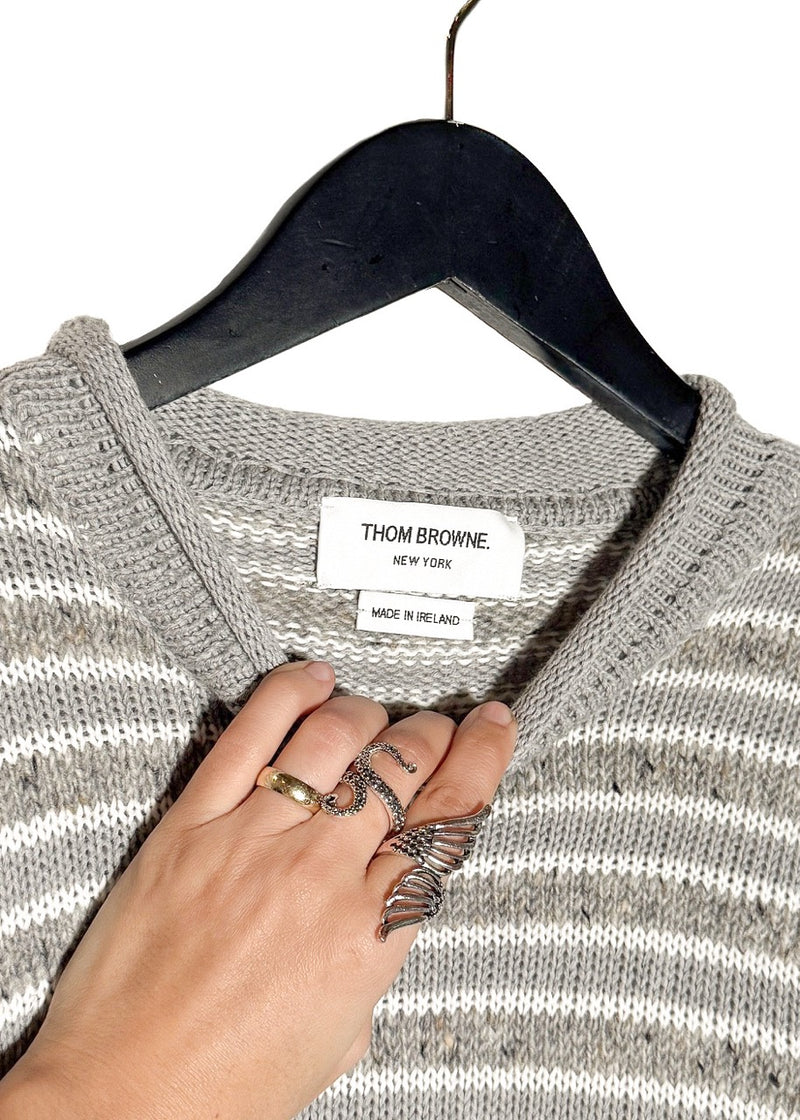Thom Browne 4-Bar Grey Striped Nautical Theme Crewneck Sweater