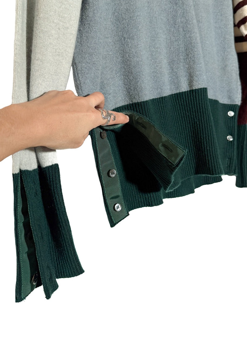 Slit of Thom Browne Blue Burgundy Green Colourblock Cashmere Long Sleeves Polo