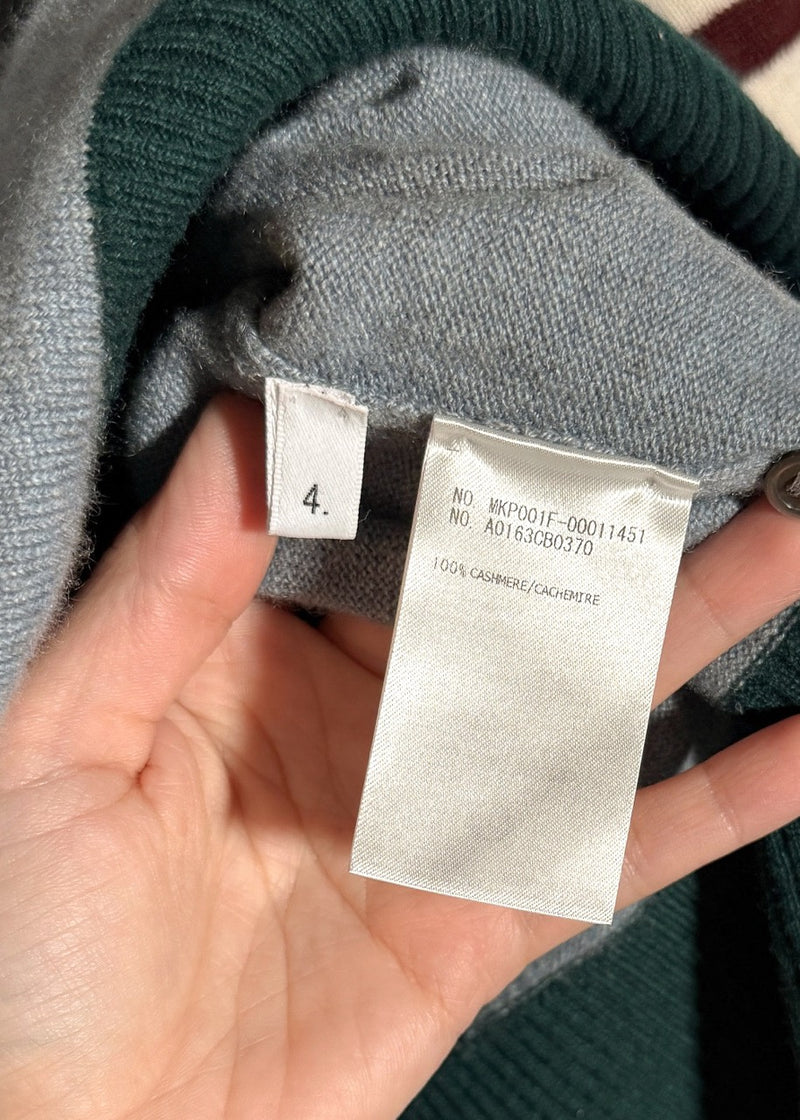 Labels of Thom Browne Blue Burgundy Green Colourblock Cashmere Long Sleeves Polo