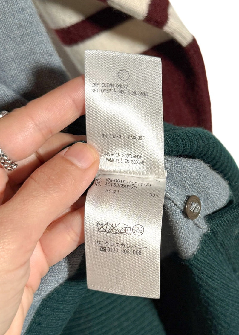 Labels of Thom Browne Blue Burgundy Green Colourblock Cashmere Long Sleeves Polo