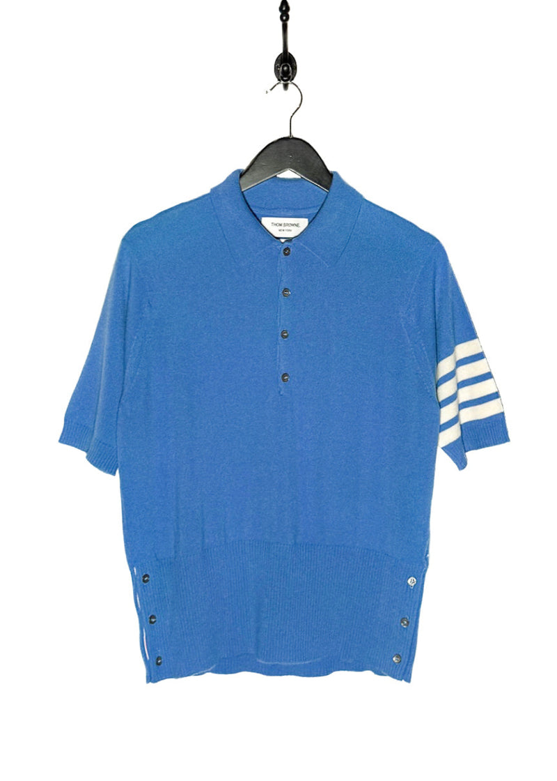 Main photo of Thom Browne Blue Cashmere 4-Bar Short Sleeve Knit Polo Shirt
