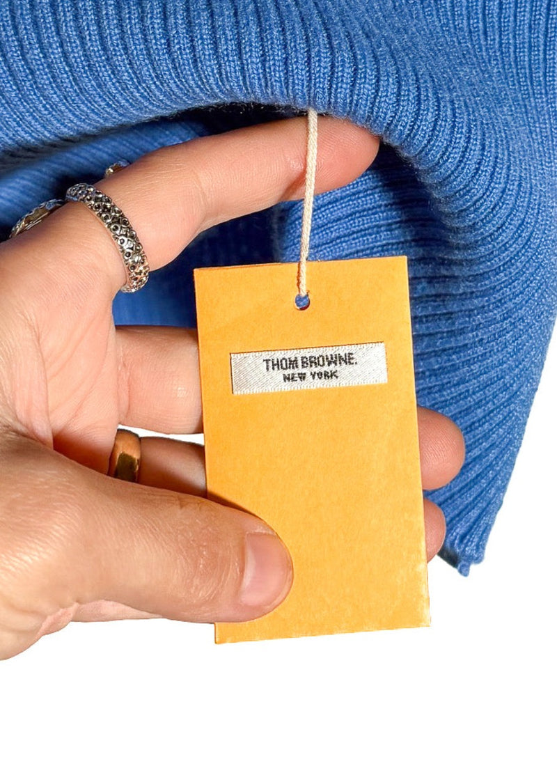 Tag of Thom Browne Blue Cashmere 4-Bar Short Sleeve Knit Polo Shirt