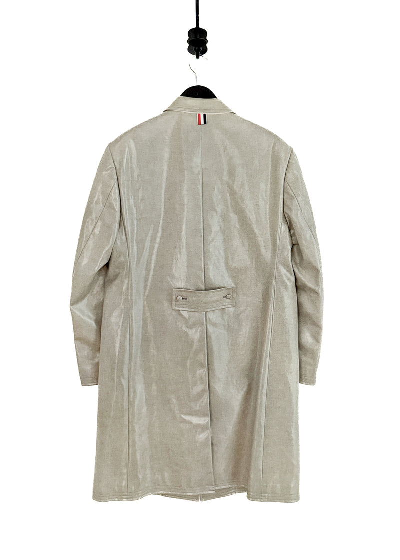 Back view of Thom Browne Coated Cotton Coat