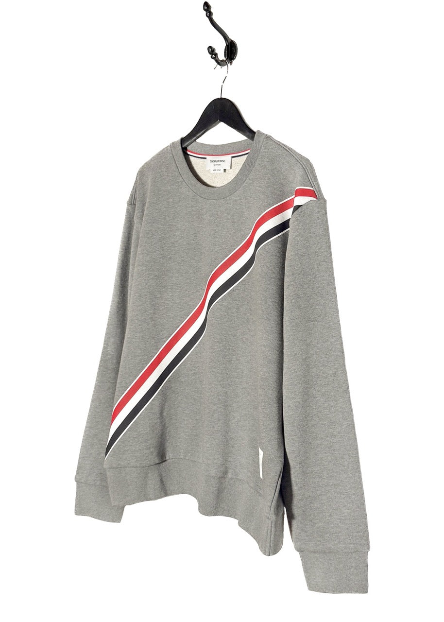 Thom Browne Diagonal Tricolour Stripe Grey Sweatshirt