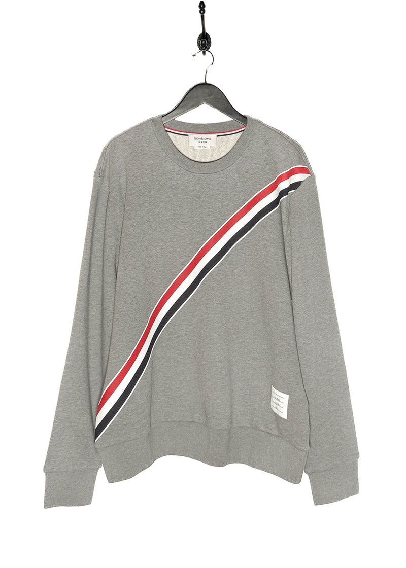 Thom Browne Diagonal Tricolour Stripe Grey Sweatshirt