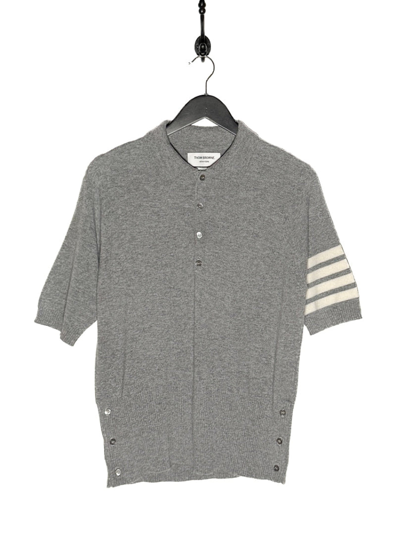 Main photo of Thom Browne Grey Cashmere 4-Bar Short Sleeve Knit Polo Shirt
