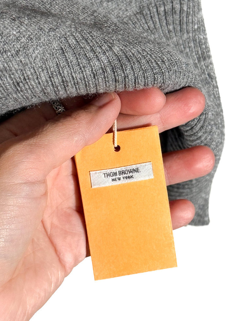 Tag of Thom Browne Grey Cashmere 4-Bar Short Sleeve Knit Polo Shirt