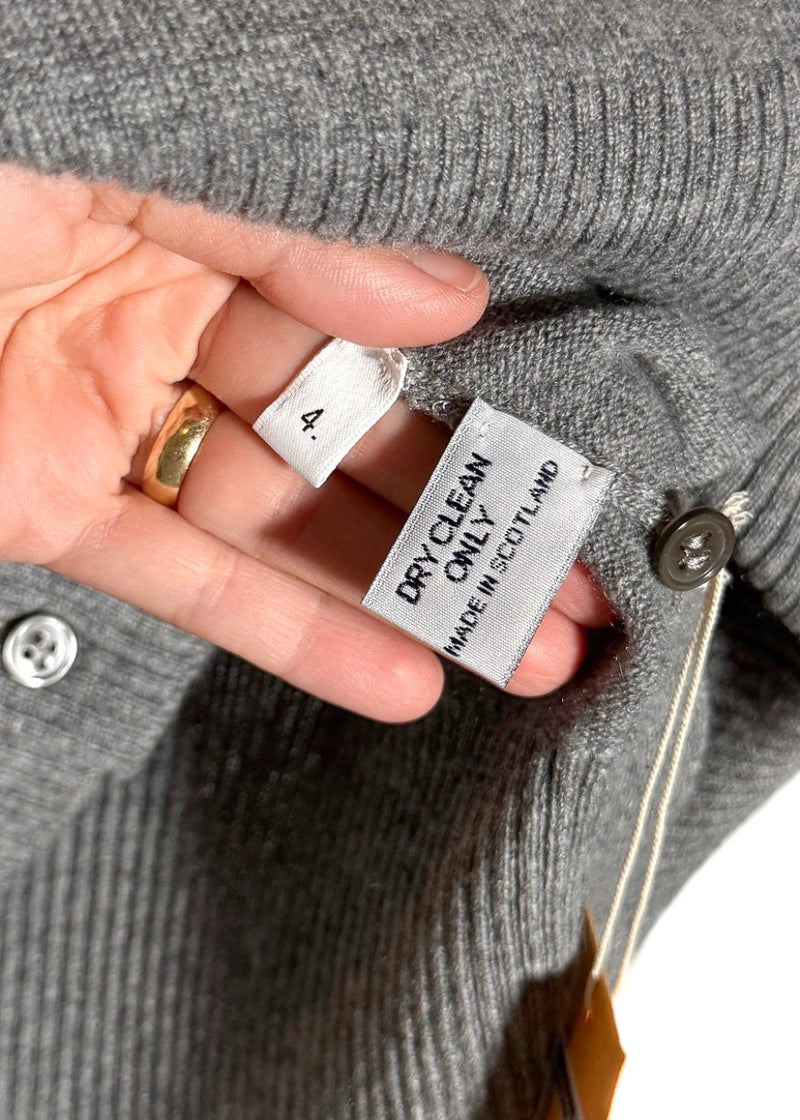 Labels of Thom Browne Grey Cashmere 4-Bar Short Sleeve Knit Polo Shirt