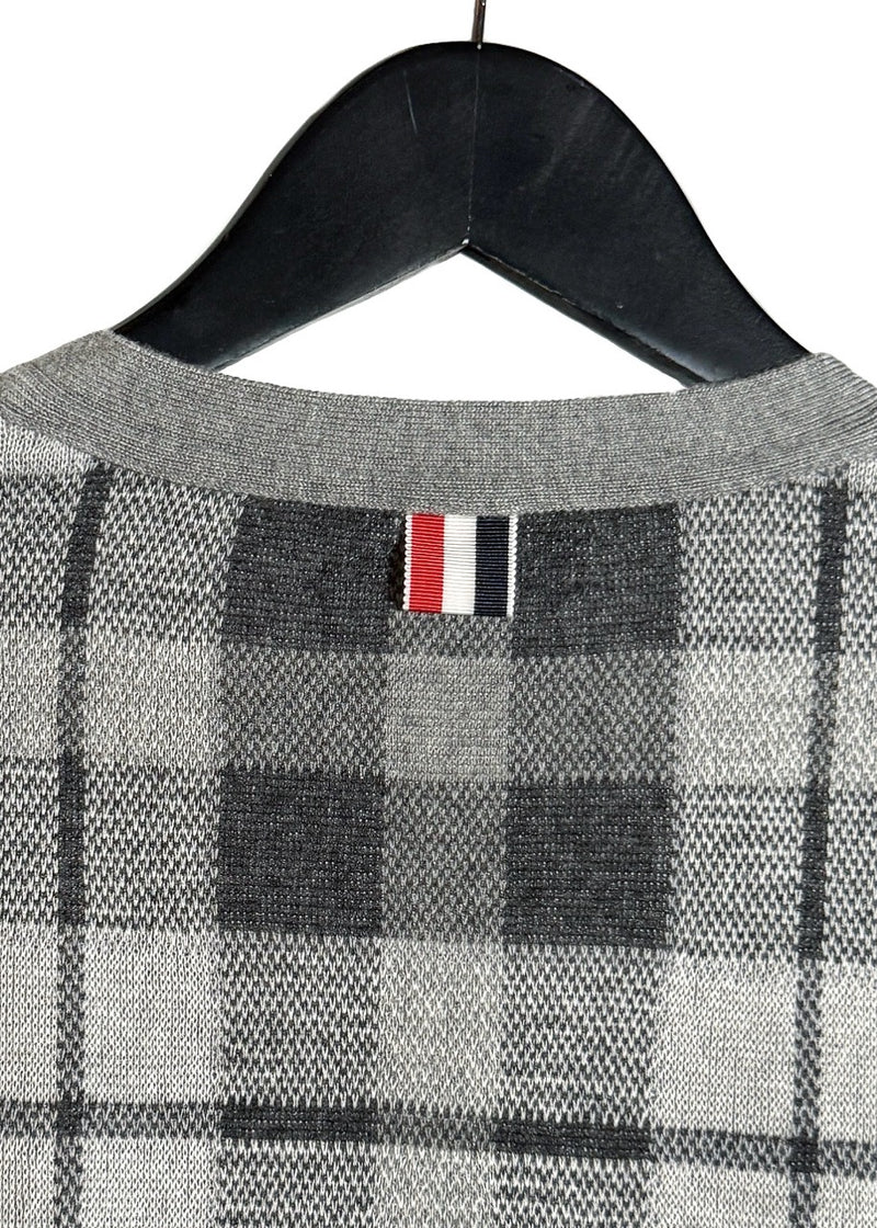 Brand detail on Thom Browne Grey Cashmere Tartan Check Cardigan Sweater