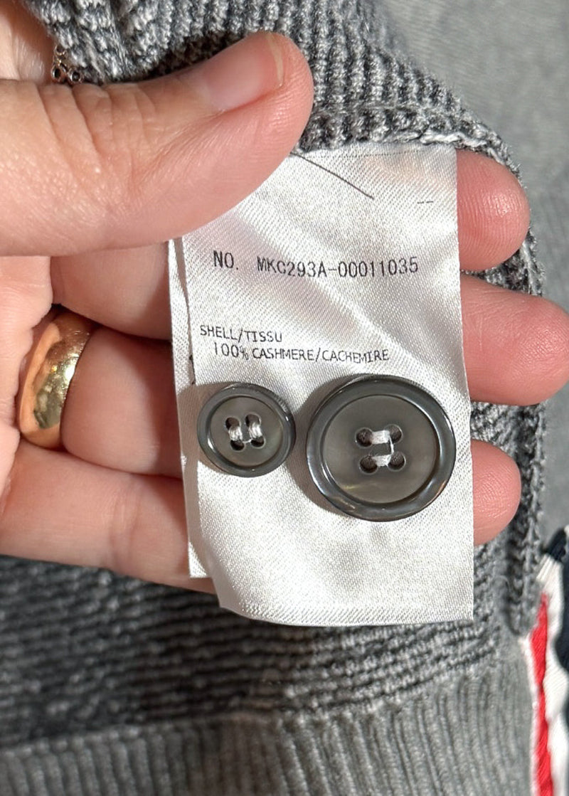Extra buttons of Thom Browne Grey Cashmere Tartan Check Cardigan Sweater
