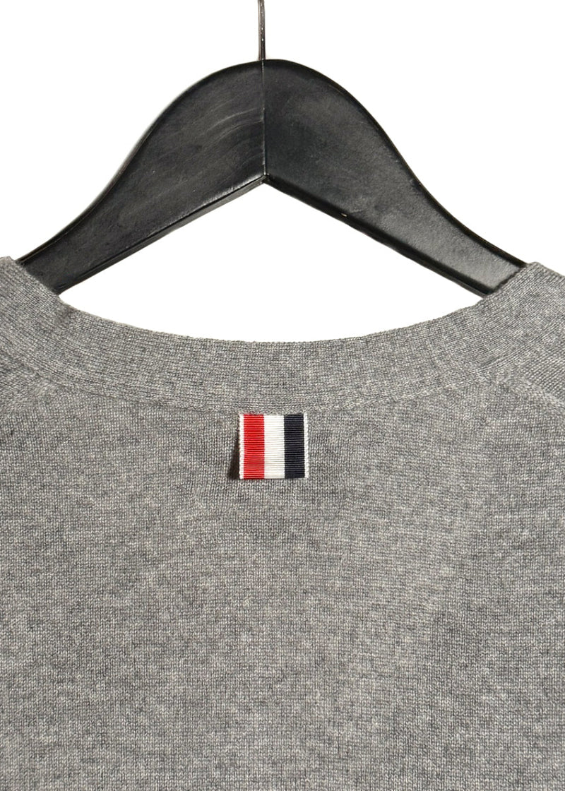 Thom Browne Grey Cashmere Tricolour Stripes Cardigan Sweater