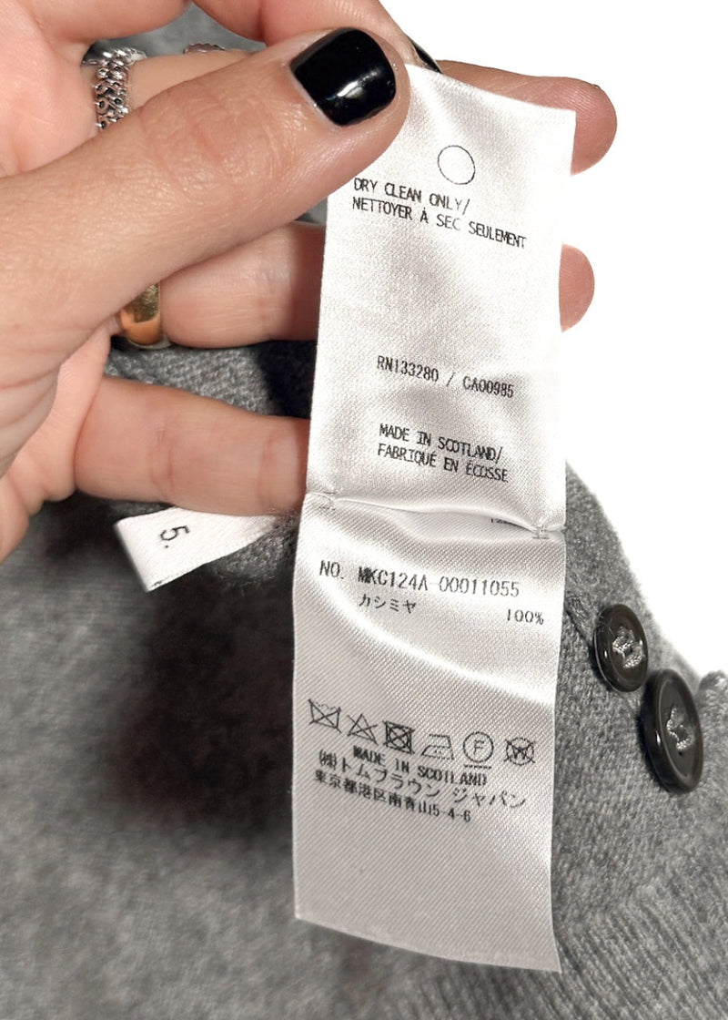 Thom Browne Grey Cashmere Tricolour Stripes Cardigan Sweater