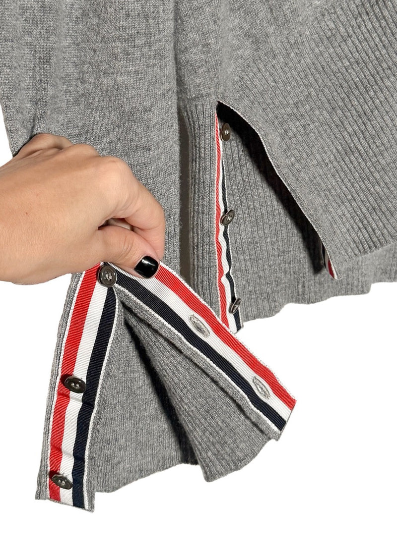 Thom Browne Grey Cashmere Tricolour Stripes Cardigan Sweater