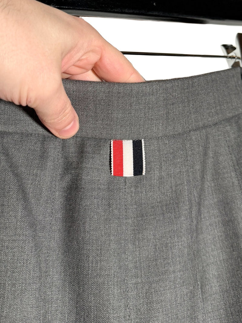 Brand signature detail of Thom Browne Grey Wool Pleated Skirt