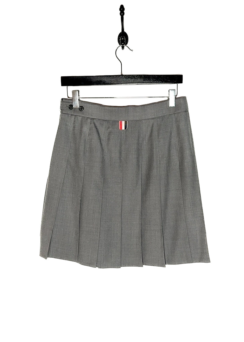 Back of Thom Browne Grey Wool Pleated Skirt