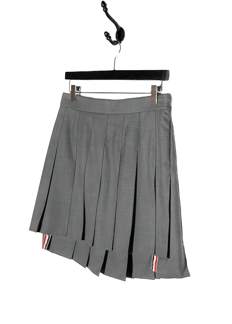 Front side of Thom Browne Grey Wool Pleated Skirt