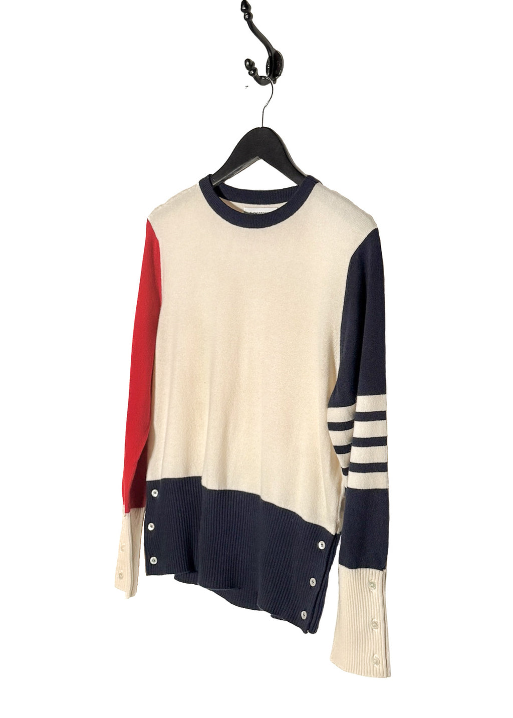 Thom Browne Ivory Colourblock Red Navy Cashmere Crewneck Sweater