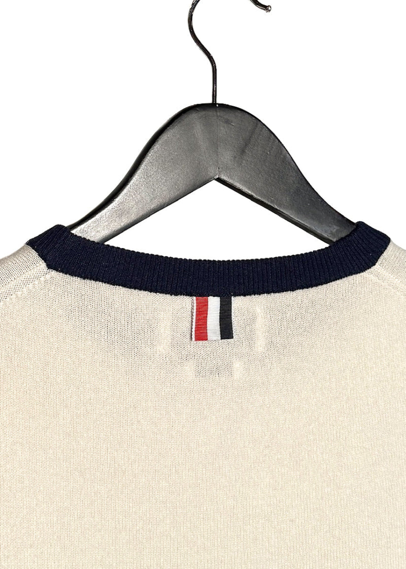 Thom Browne Ivory Colourblock Red Navy Cashmere Crewneck Sweater
