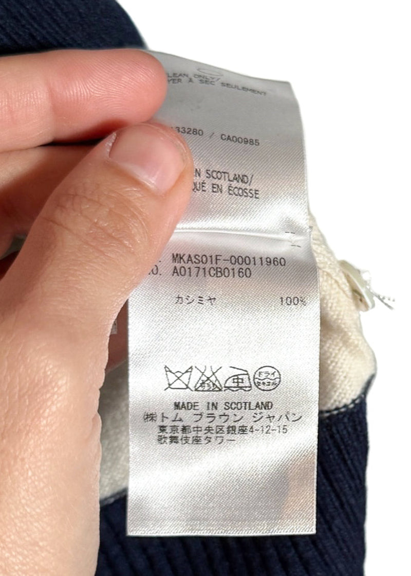 Thom Browne Ivory Colourblock Red Navy Cashmere Crewneck Sweater