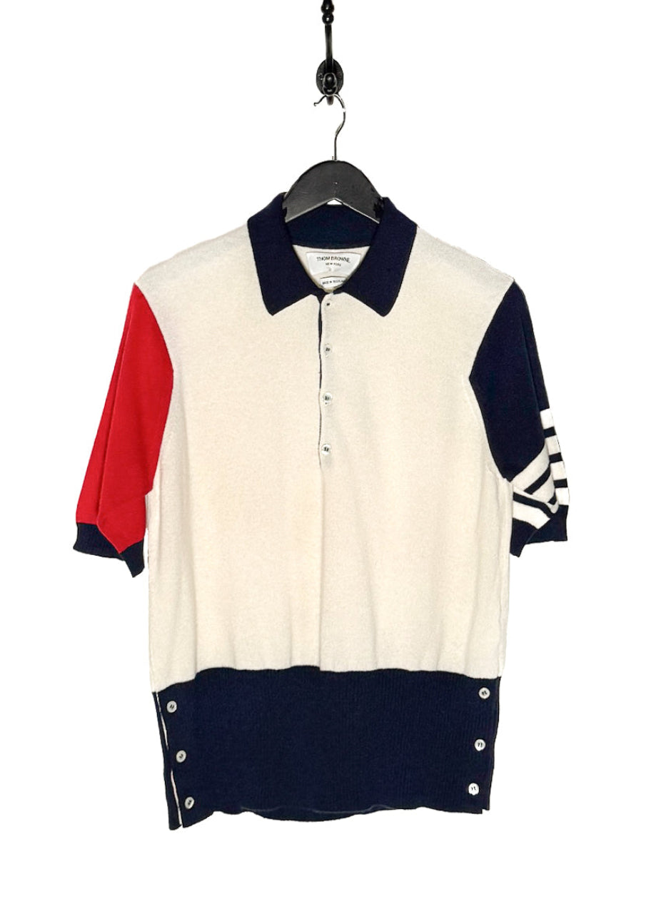 Main photo of Thom Browne Ivory Colourblock Red Navy Cashmere Polo Shirt