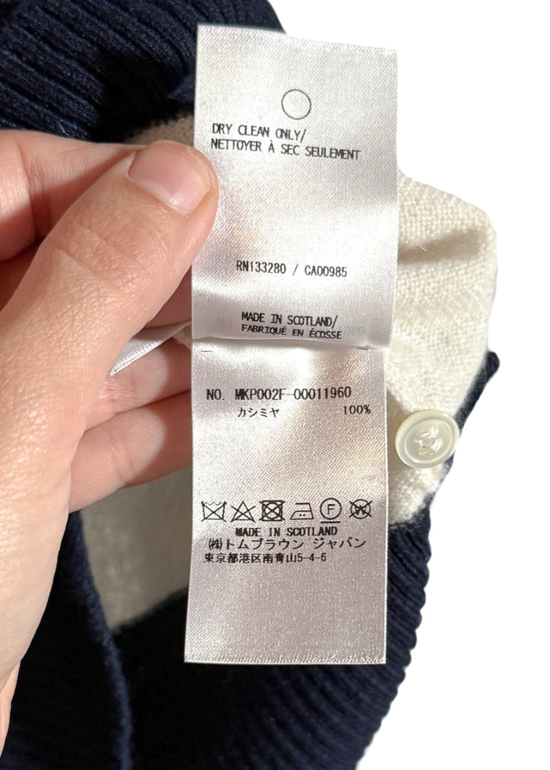 Labels of Thom Browne Ivory Colourblock Red Navy Cashmere Polo Shirt