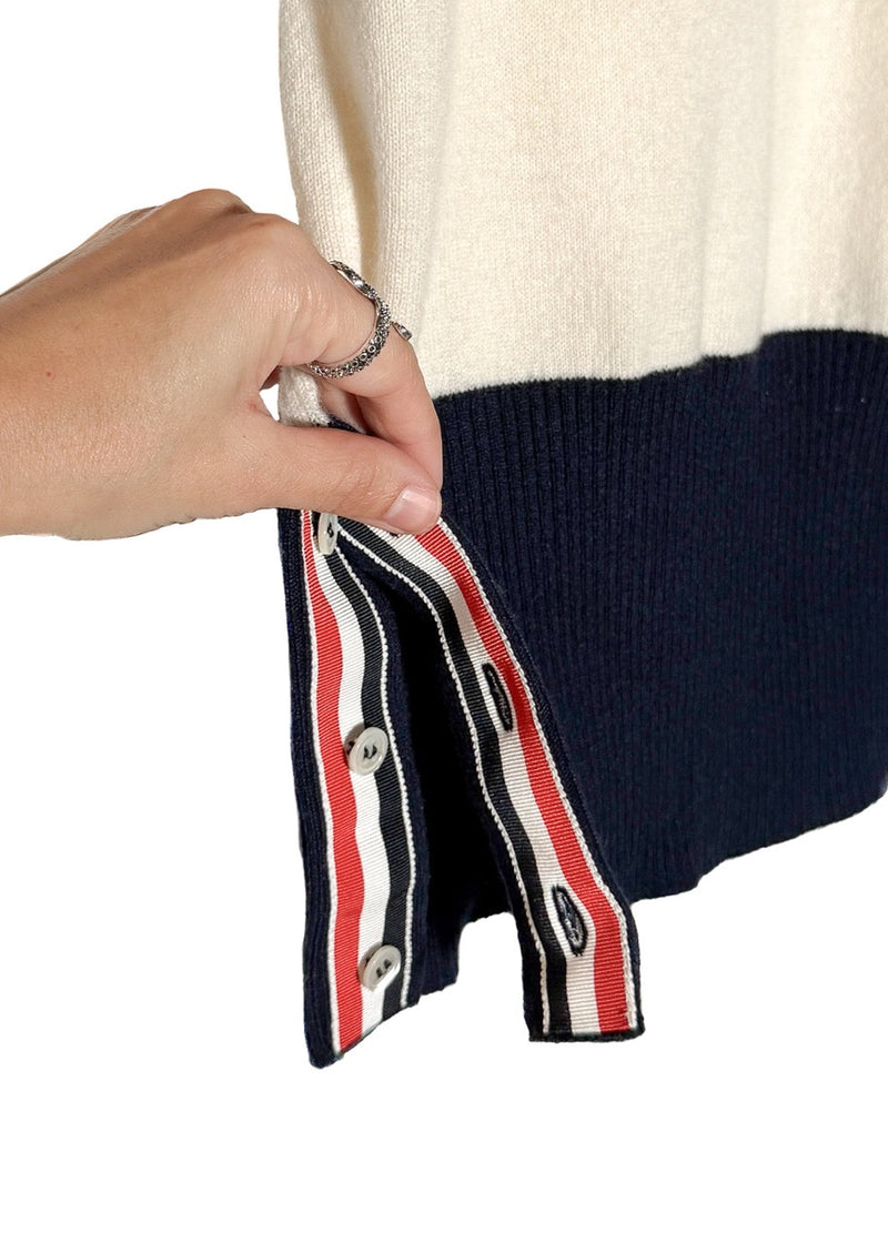 Slit of Thom Browne Ivory Colourblock Red Navy Cashmere Polo Shirt