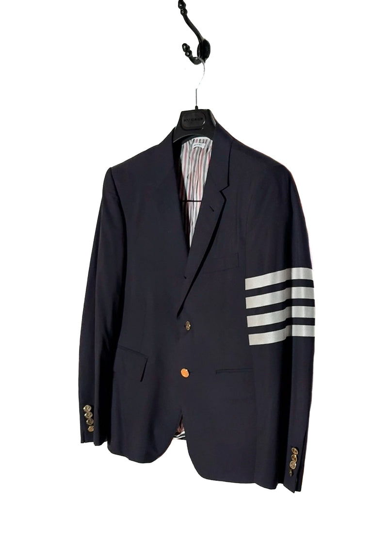 Front side of Thom Browne Navy Blue 4 Bands Wool Suit