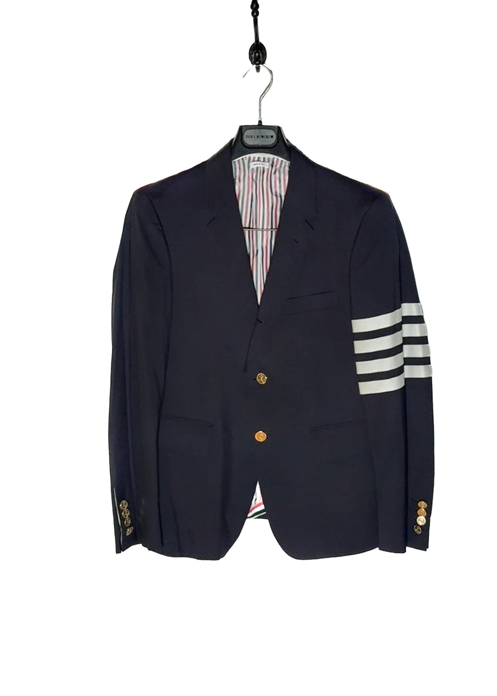 Front of Thom Browne Navy Blue 4 Bands Wool Suit