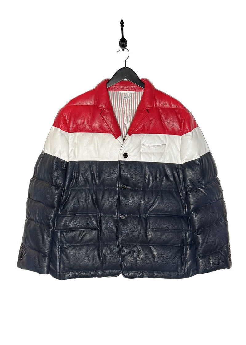 Main photo of Thom Browne Tricolour Deerskin Leather Down Blazer Jacket