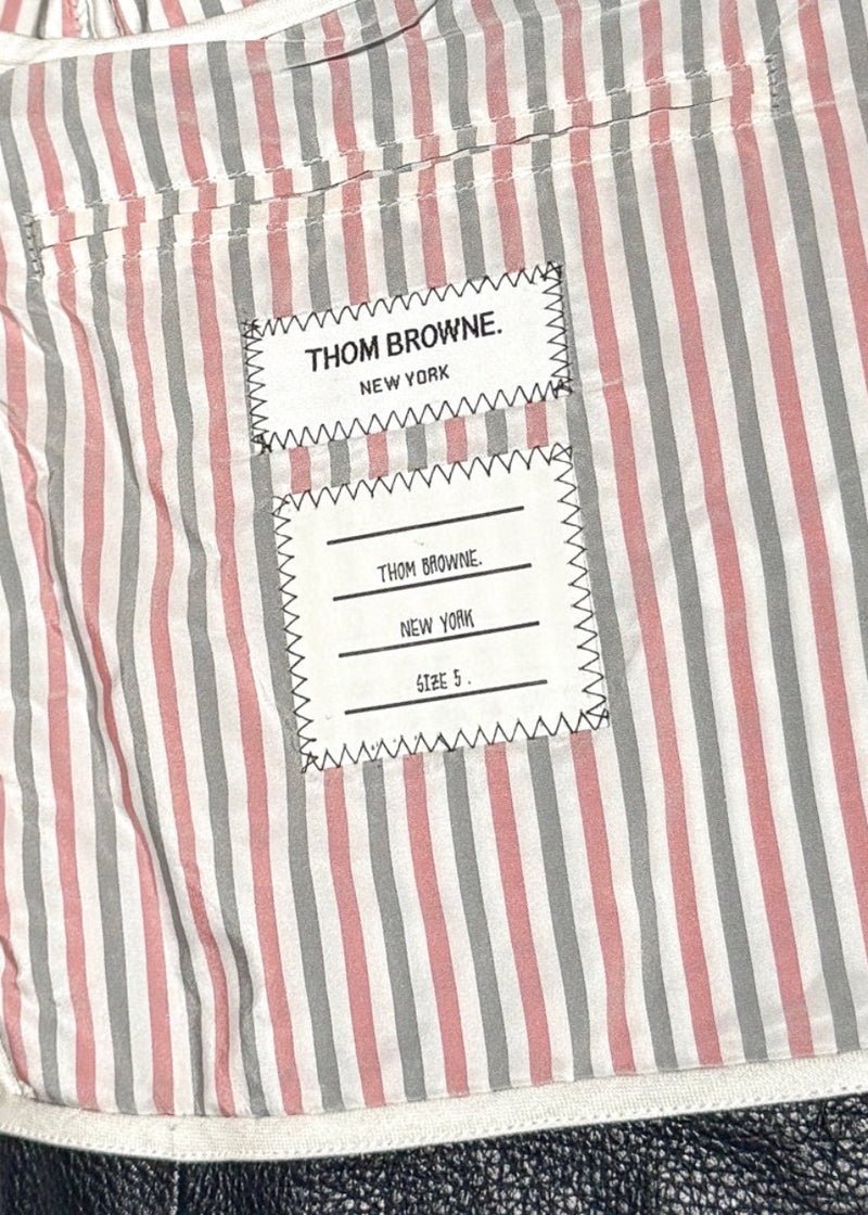 Brand patch of Thom Browne Tricolour Deerskin Leather Down Blazer Jacket