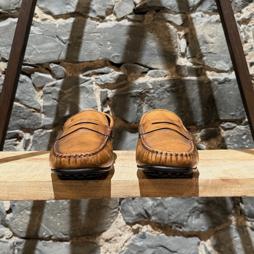 Front of Tod's Beige Yellow Leather Penny Driving Loafers