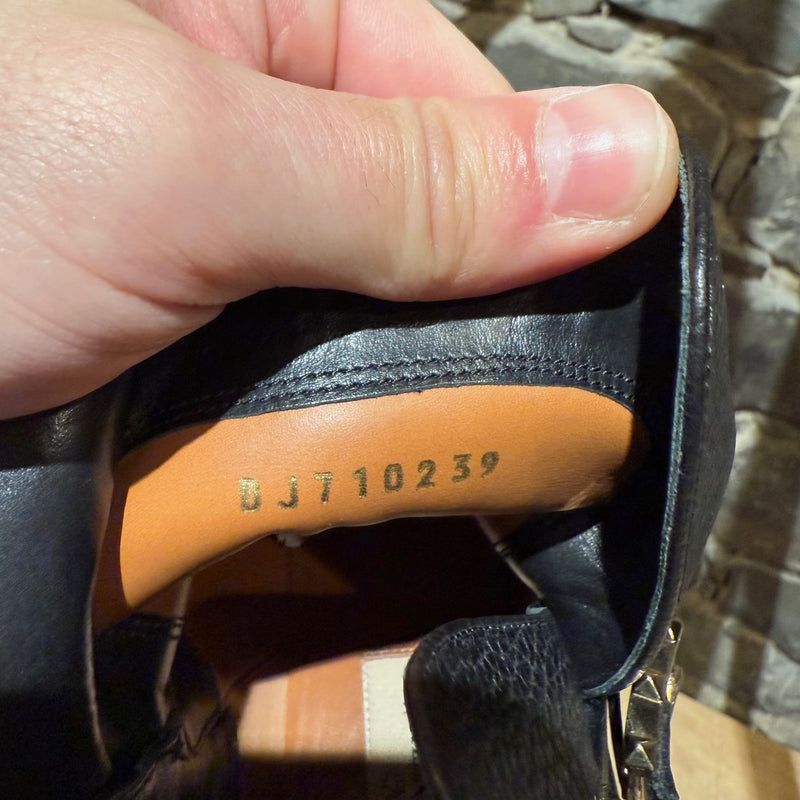 Stamps of Valentino Black Grained  Leather Rockstud Heeled Ankle Boots