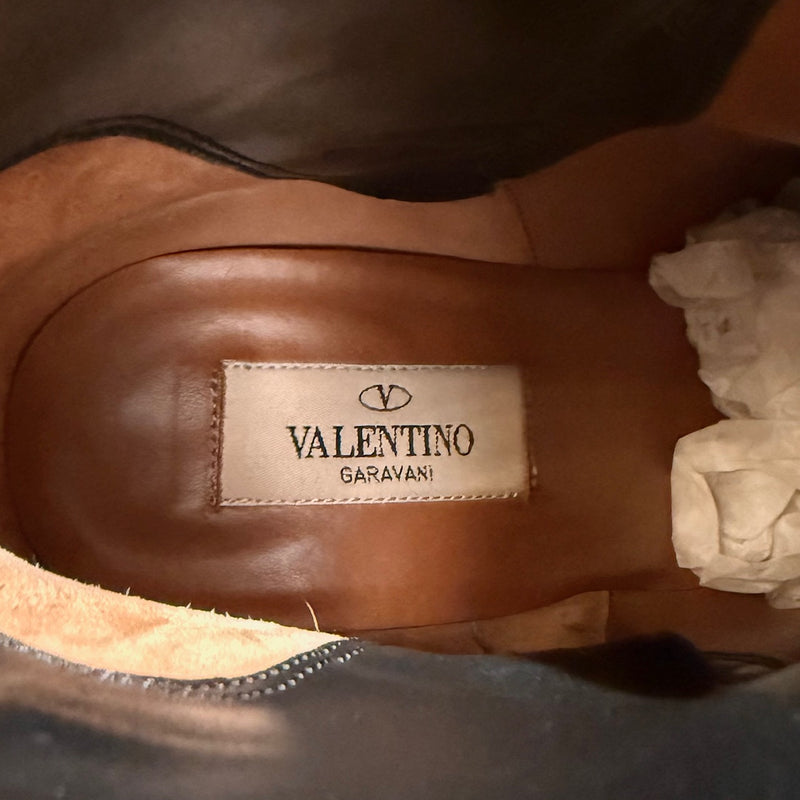 Branded insole of Valentino Black Grained  Leather Rockstud Heeled Ankle Boots