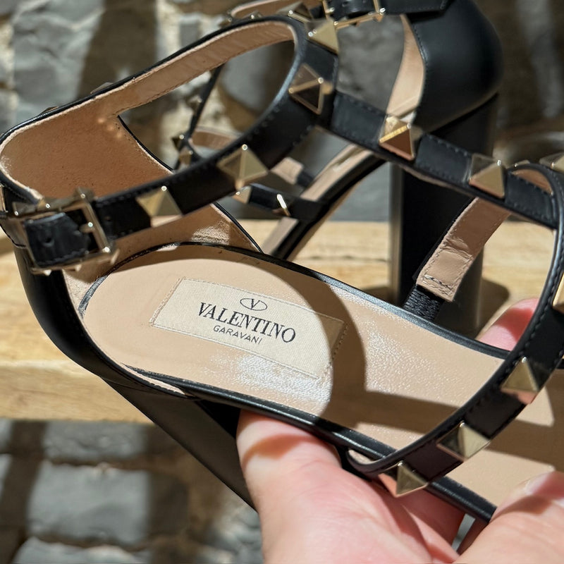 Branded insole of Valentino Black Smooth Leather Rockstud Block Heel Sandals