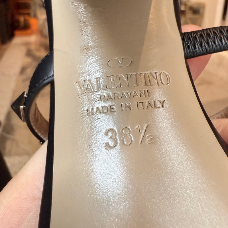 Stamps of Valentino Black Smooth Leather Rockstud Block Heel Sandals