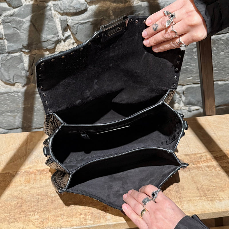 Valentino Black Star Crystal Rolling Rockstud Shoulder Bag