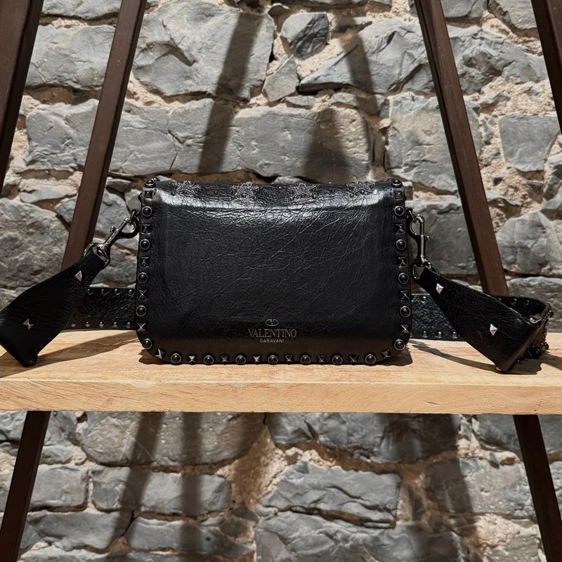 Valentino Black Star Crystal Rolling Rockstud Shoulder Bag