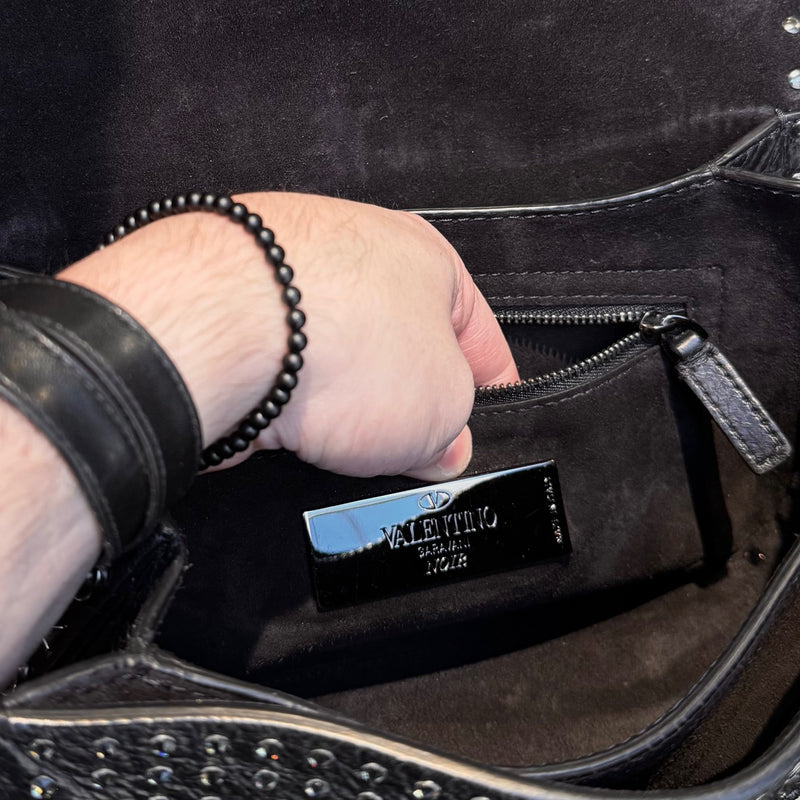 Valentino Black Star Crystal Rolling Rockstud Shoulder Bag