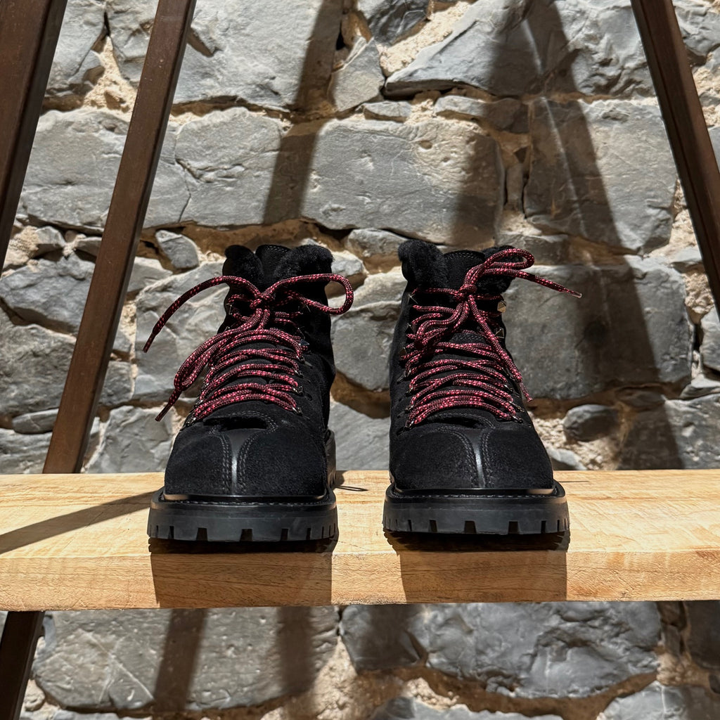 Front view of Valentino Black Suede Shearling Lined Winter Hiking Boots