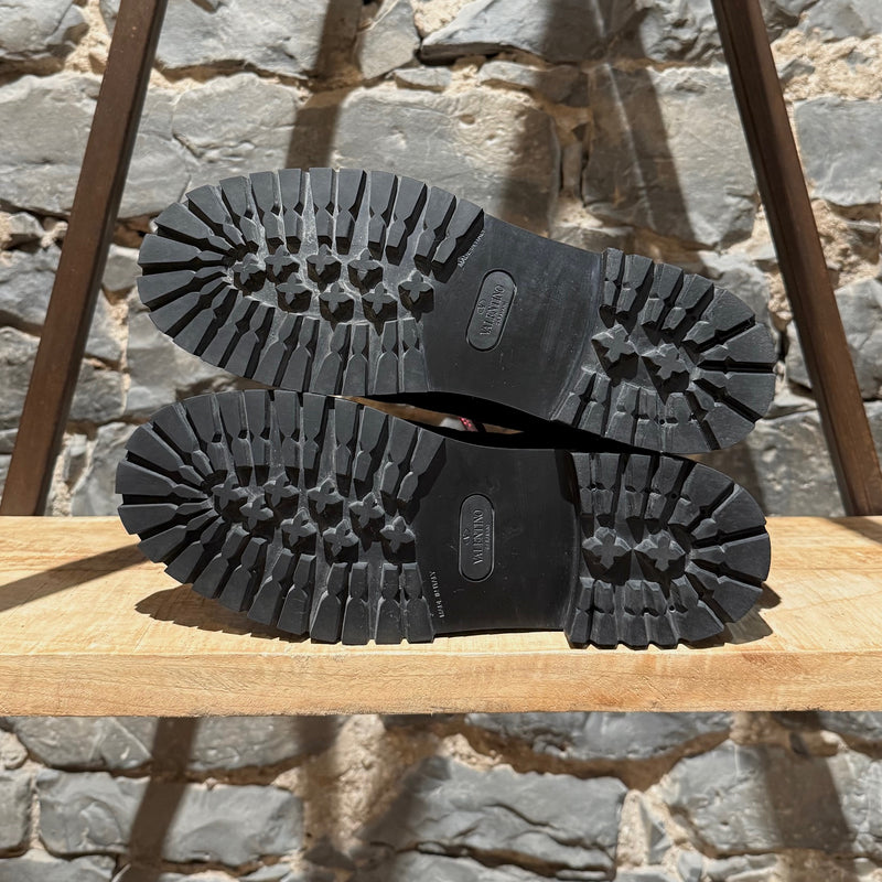 Branded outsole of Valentino Black Suede Shearling Lined Winter Hiking Boots