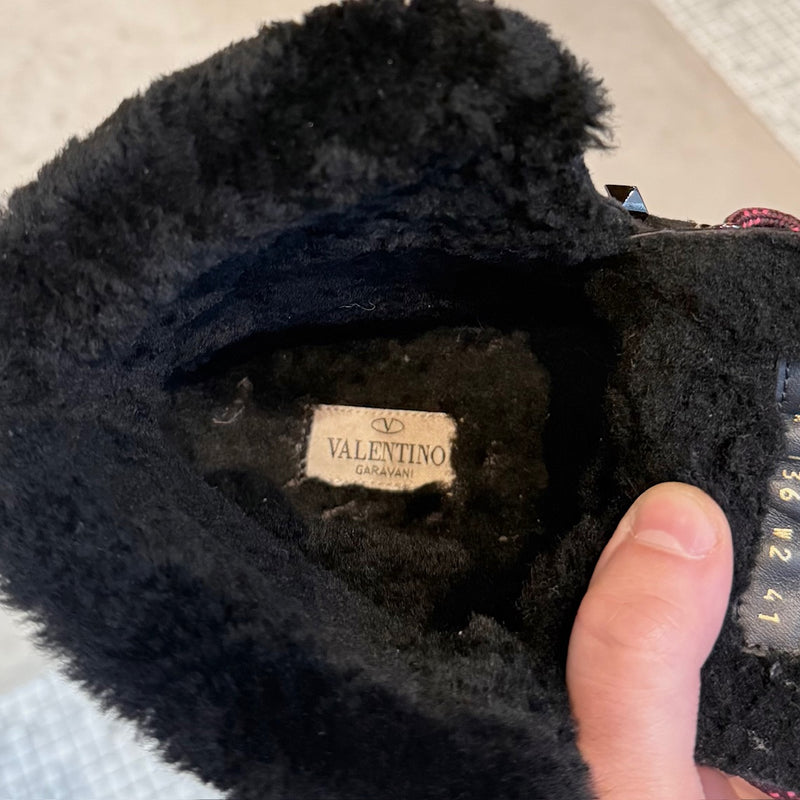 Branded insole of Valentino Black Suede Shearling Lined Winter Hiking Boots