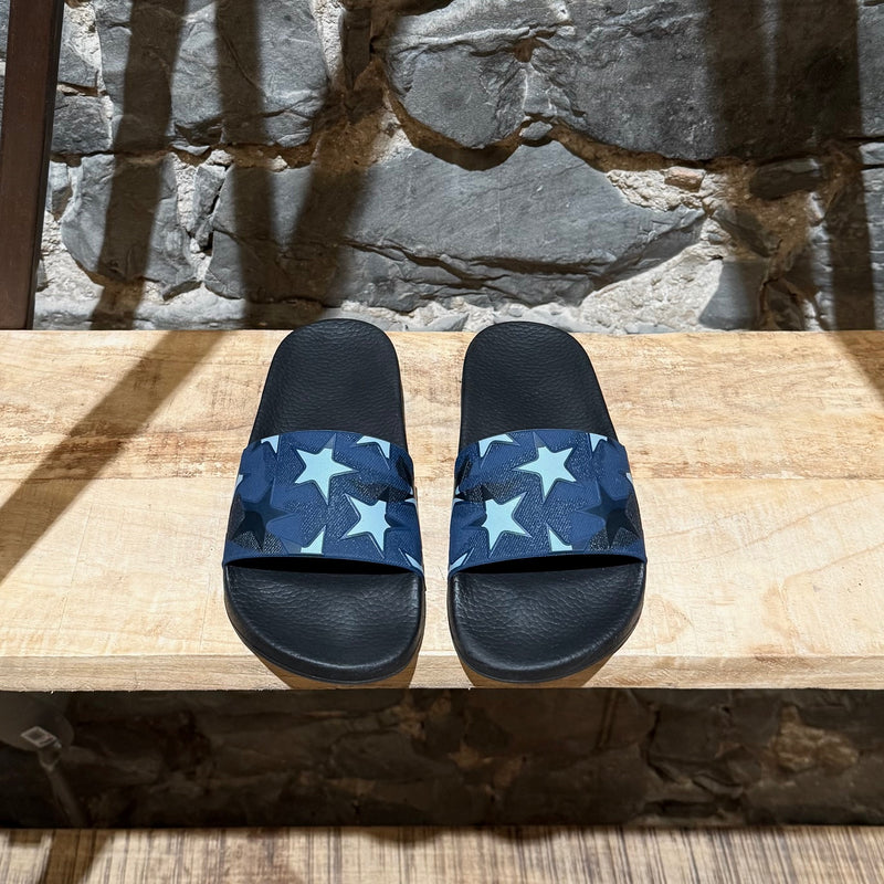 Top view of Valentino Blue Camo Star Rubber Slides