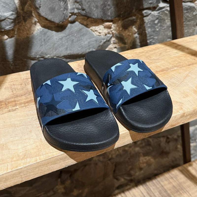 Front side of Valentino Blue Camo Star Rubber Slides