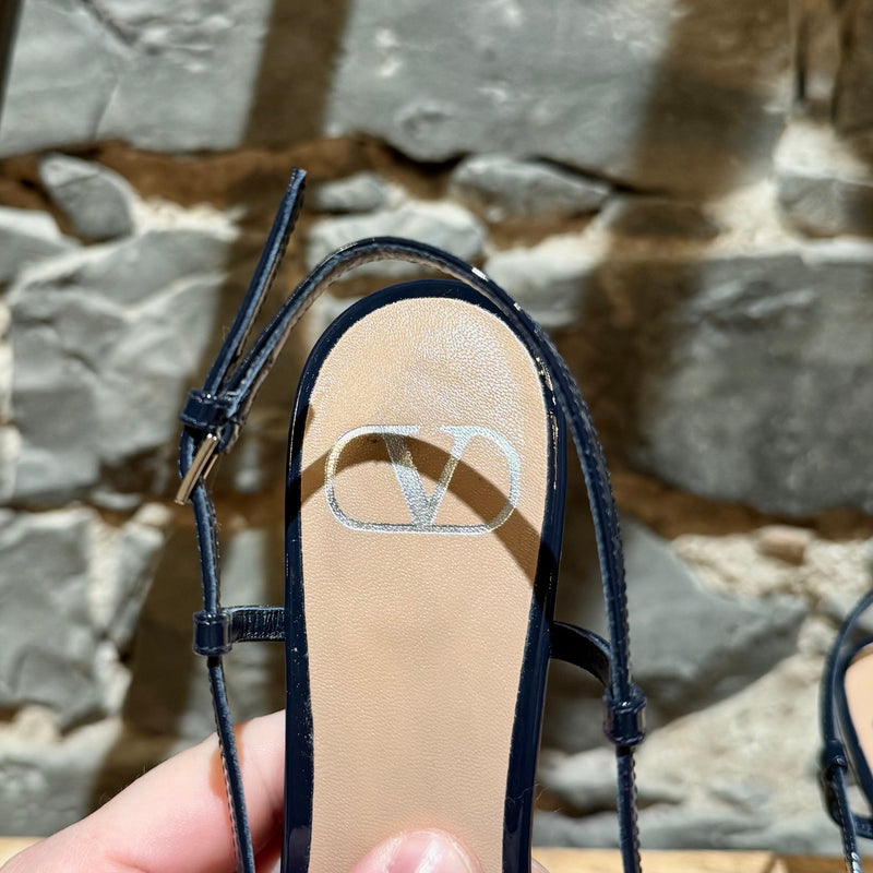 Vlogo stamp on insole of Valentino Navy Blue Patent Vlogo Slingback Pumps