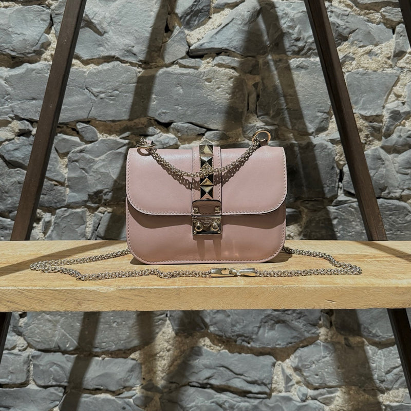 Main photo of Valentino Poudre Pink Leather Small Glam Lock Chain Bag